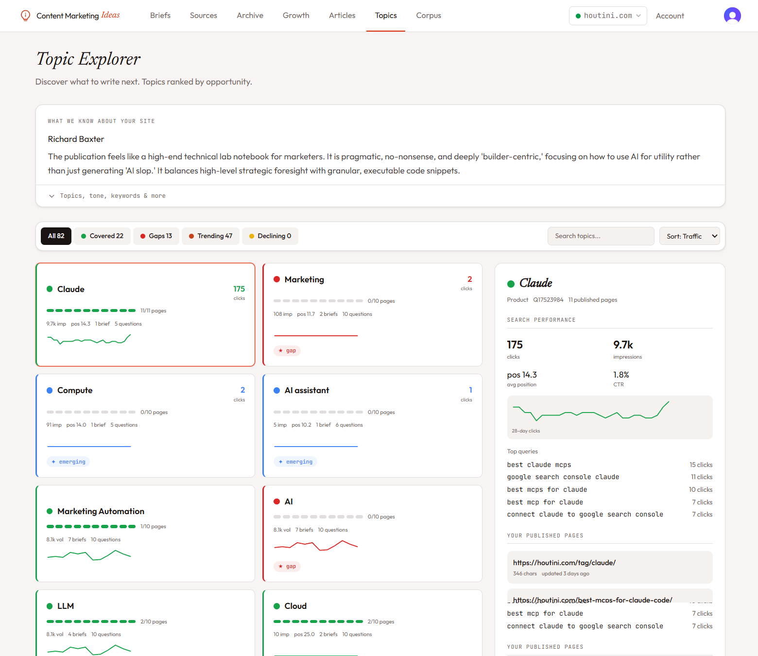 Topic Explorer master/detail view